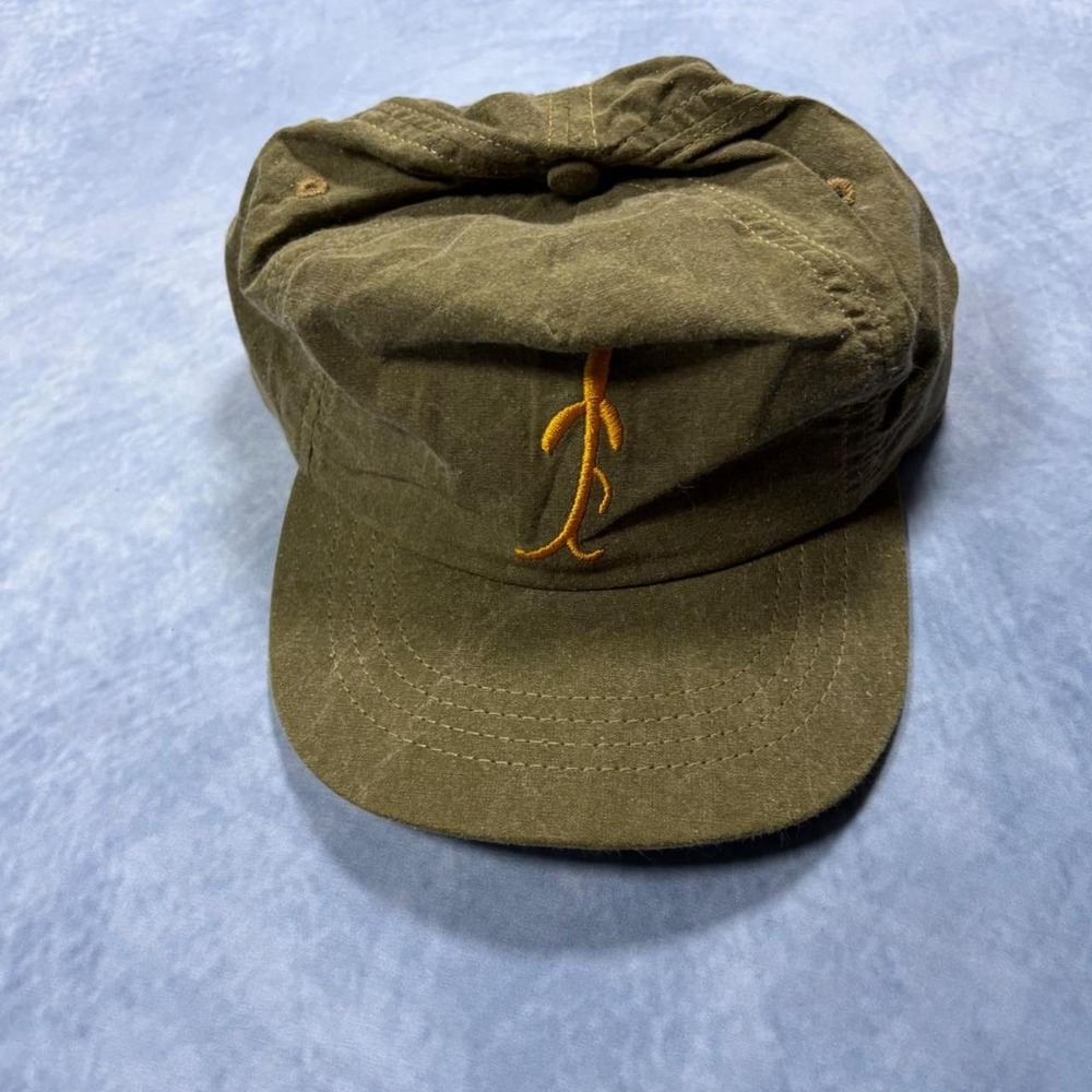 Olive green baseball cap with gold logo
